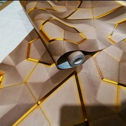 Wallpaper Sticker Dinding Motif Geometrik Arizonal Putih Dof List Gold Bahan Kertas PVC Full Lem Perekat Natural Minimalis Premium COD 3