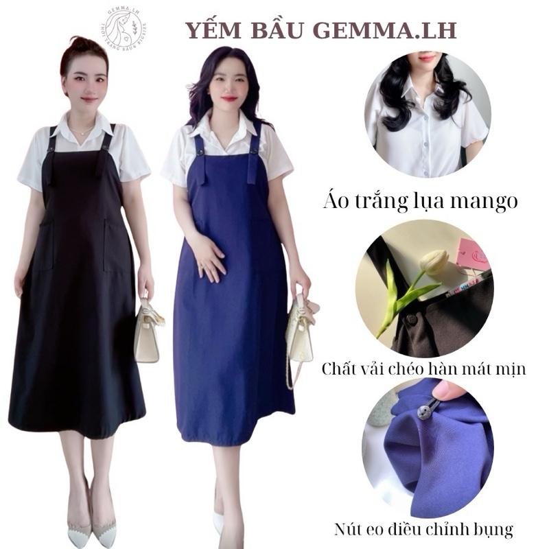 Yếm bầu (Y2) GEMMA.LH đen và xanh đen,phong dáng suông A có hai túi trước Đầm Bầu Váy Bầu