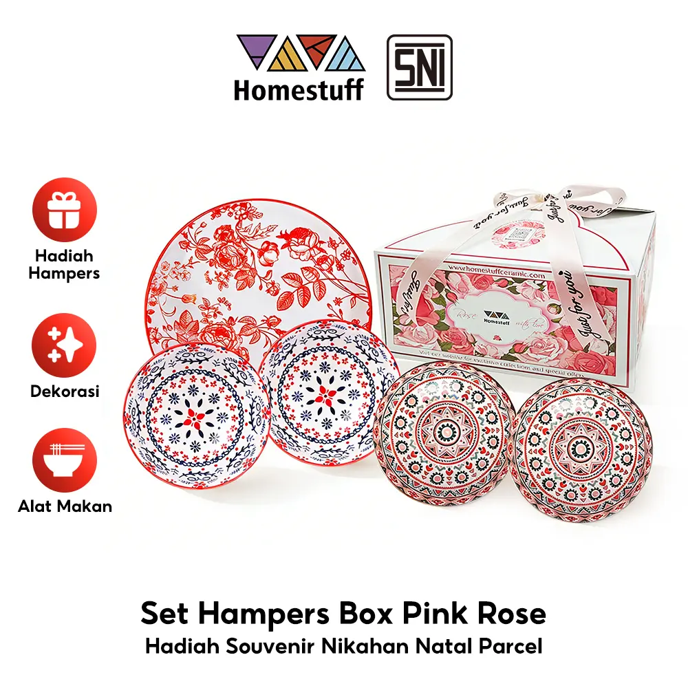 [SNI] HOMESTUFF Wedding Gifts Hampers Set Piring dan Mangkok Mewah  / Set Peralatan Makan Keramik / Hadiah Peralatan Makan / Hampers Hadiah  / Kotak Kado