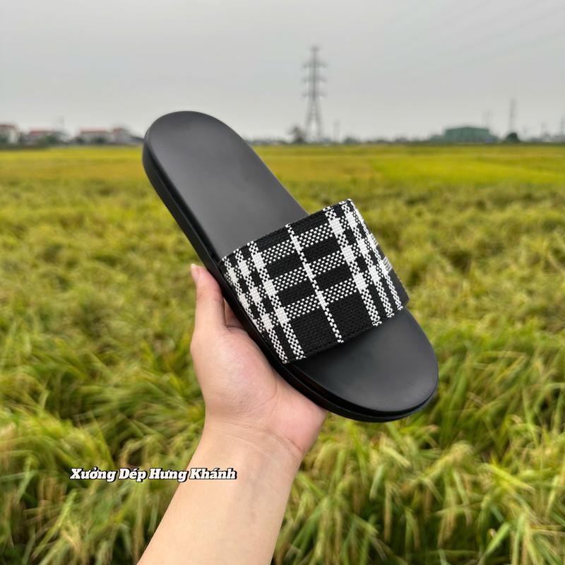 [ Bản Khâu Đế ] Dép nam quai vải khâu, hoạ tiết kẻ trắng - Dép nam được khâu chắc chắn- Đế bằng cao su 2 lớp chống trơn trượt- quai vải nót da êm ái , hàng tại xưởng DÉP sandal Nhung Đồng Len