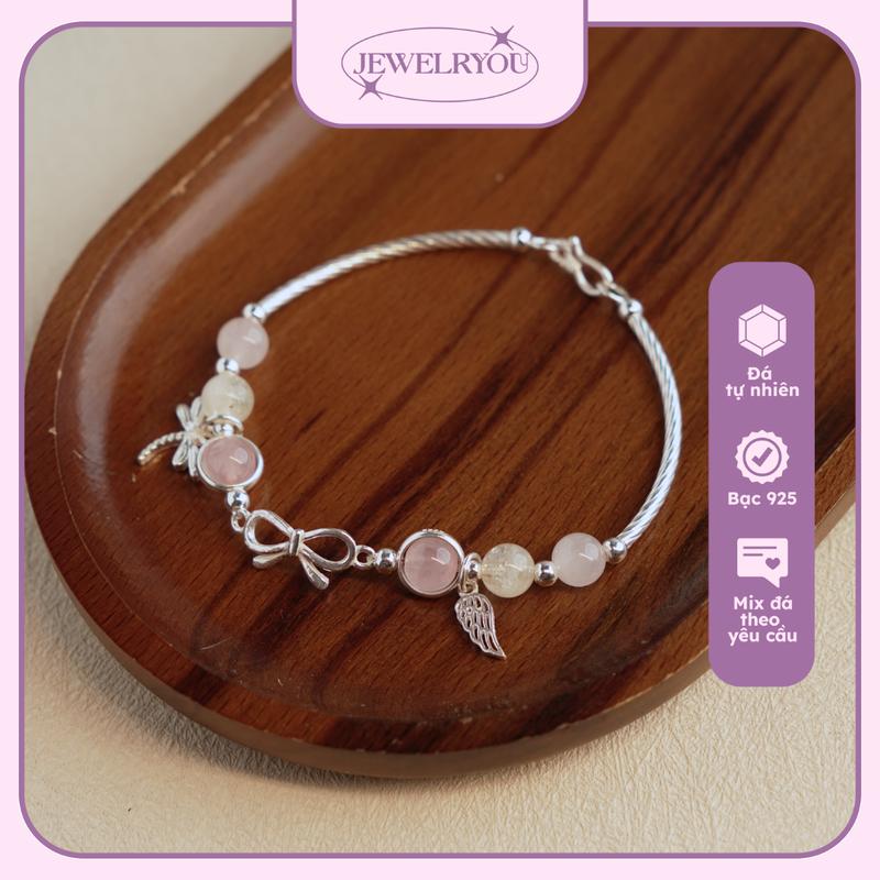 Vòng tay charm bạc style coquette Jewelryou đá năng lượng tình duyên may mắn phát triển bản thân - Jew40