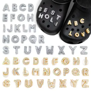Serbaguna 1PCS Perak Emas Logam Huruf Inggris A-Z Sandal Pin Menghias Berlian Imitasi DIY Fashion Sepatu Tempelan Aksesoris Sepatu Anak Perempuan Hadiah Pesta