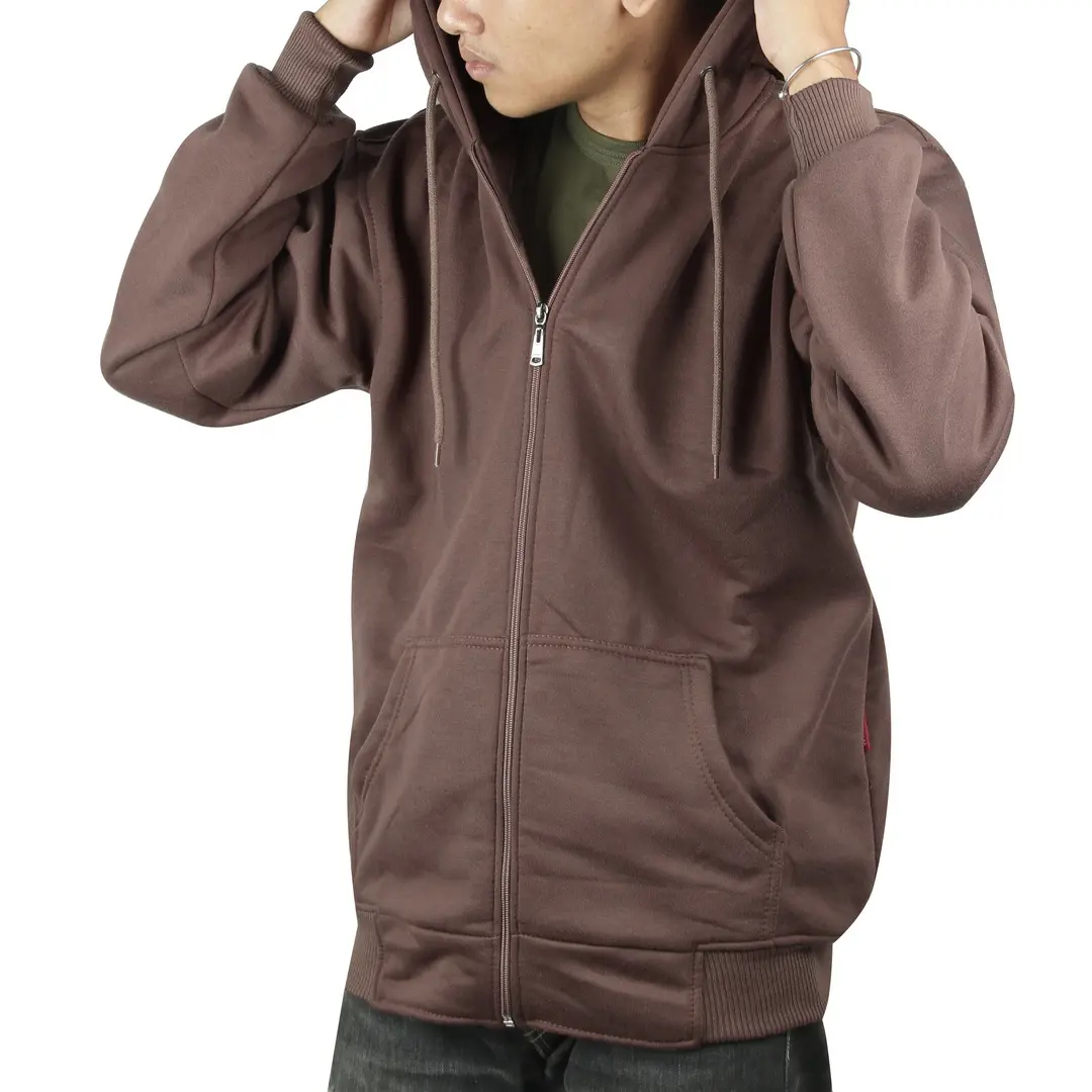 Hoodie Zipper Polos Bahan Tebal Premium Mocca Pria Wanita Nyaman Lembut