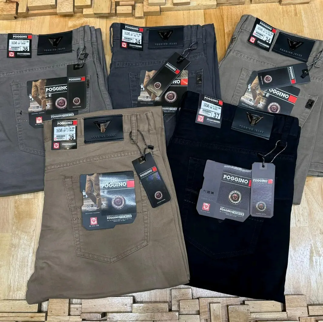 Celana Poggino Katun Kanfas Panjang  Kaki Standar Pria Dewasa - Pola Pinggang  stdr  Distro, Hitam, Santai, Fit