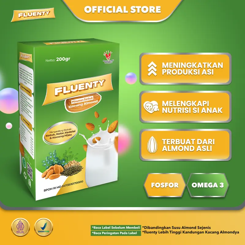 FLUENTY Suplemen Penambah ASI dengan Almond, Kacang Kedelai, Daun Katuk,  Daun Kelor, dan Kacang Default