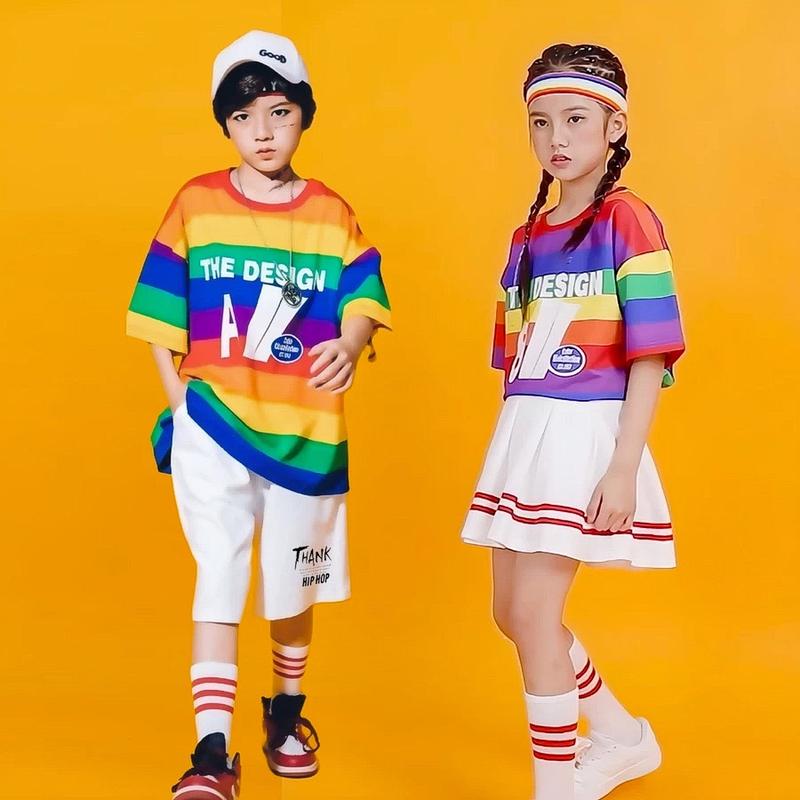  Bộ Đồ Cầu Vồng Hiphop Cho Bé Trai & Bé Gái Mang Đôi Làm Đồng Phục Nhảy BXG652 