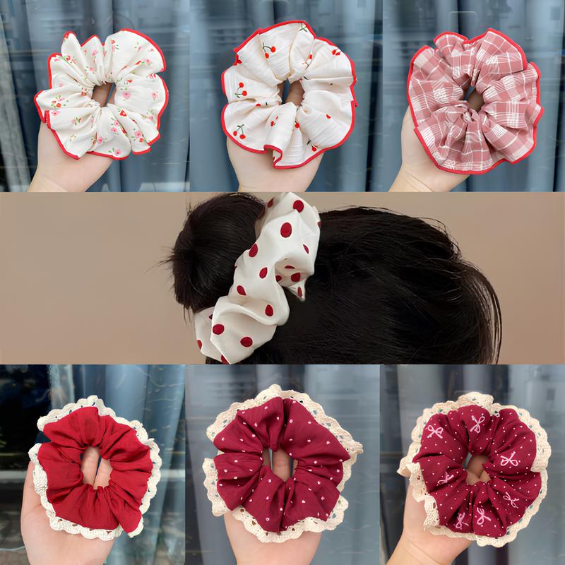  Dây buộc tóc Scrunchies cột tóc họa tiết màu đỏ ấm áp đáng yêu 