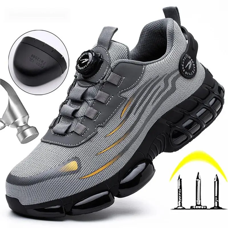 Rotating Button New Safety Anti-smash Anti-puncture Work Fashion Sport Shoes Security Protective Boots Men Closed Trainers Running Athletic Boy Sports Shoes Footwear Training Runner Sneakers Casual Walking Shoes Comfort