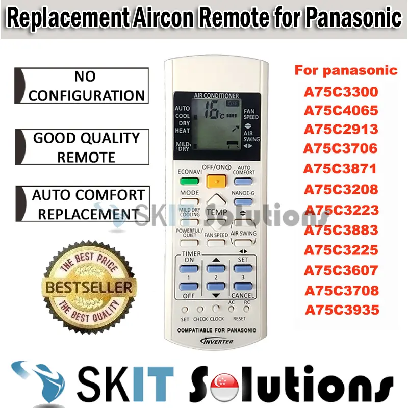 【SKIT SG】Replacement Panasonic Aircon Remote Control Panasonic Air Conditioner Remote Controller Panasonic AC Remote Control Panasonic Air Con Remote Control (Auto Comfort Function) A75C Series A75C3708 A75C3758 A75C3300 A75C3208 A75C3607 4065 2913 3706