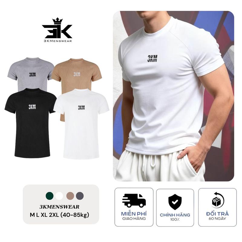 cộc tay thun gân đũa thể thao in nổi 3KMEN chất liệu co giãn 4 chiều trẻ trung…