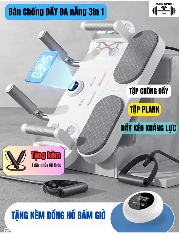 Dụng Cụ Tập Chống Đẩy, Tập Plank, Dây Kéo Kháng Lực 3 Trong 1 - Giúp Tập Luyện Tay - Tặng Kèm Đồng Hồ Bấm giờ Thông Minh- Thế Hệ Mới 2025. hand grip Nam Móc Khóa Xà Đơn
