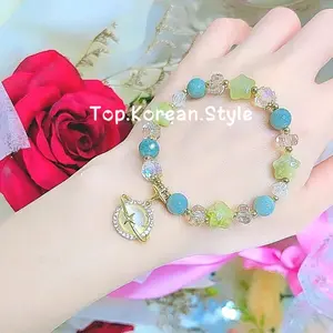 gelang wanita korea batu hijau saturnus elastis premium (max 17cm)