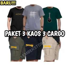 PAKET HEMAT 3 KAOS 3 CARGO PENDEK Pria Dewasa