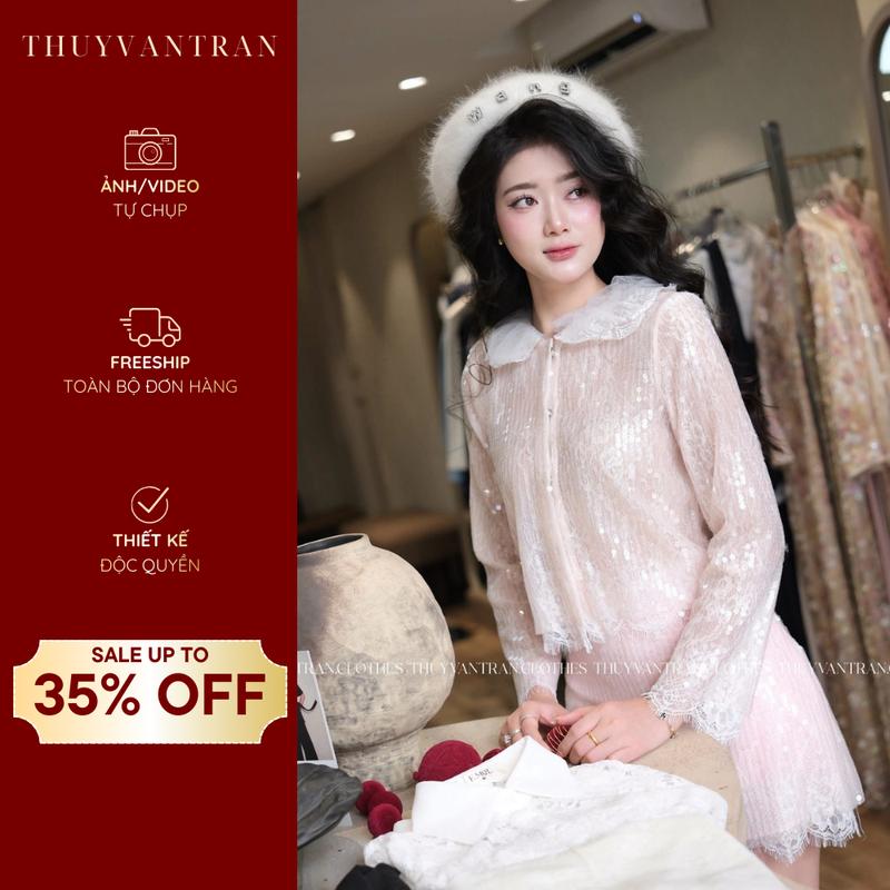 Set áo phối ren trắng và chân váy kim sa kèm áo dây đi rời THUYVANTRAN