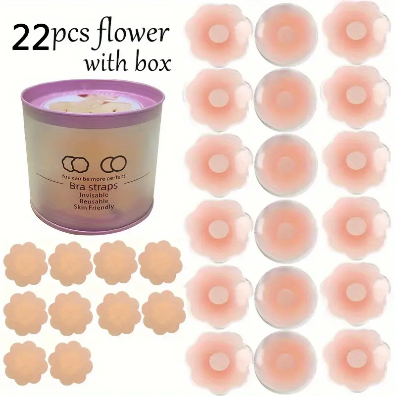 Penutup Puting Wanita Halimunan, 22pcs, Pad Bra Silikon Boleh Digunakan Semula dan Mesra Kulit, Kalis Air dan Kalis Peluh, Tampalan Tampal Dada Pelekat Sendiri Dusty Pink
