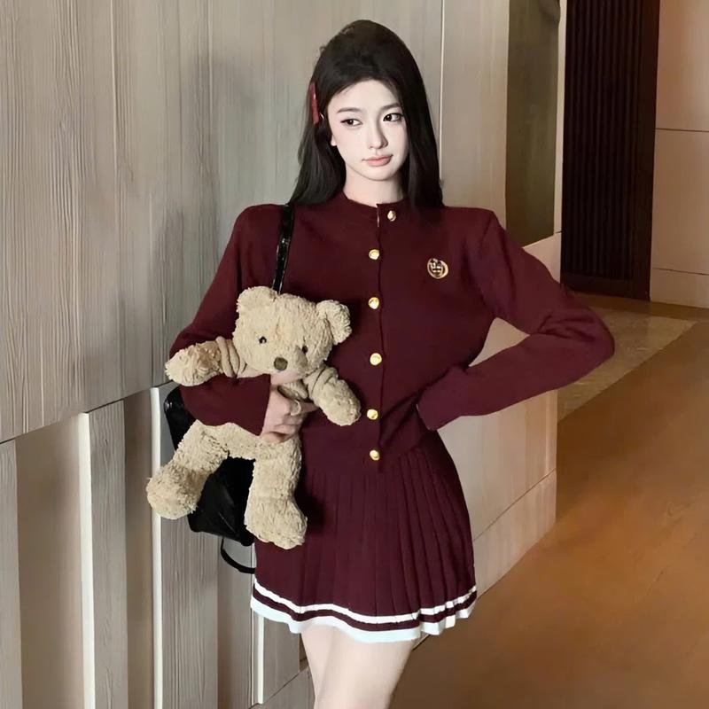  Zela  NEW HÀNG CÓ SẴN  Sét Váy Len Logo Thêu Mix Chân Váy Xếp Ly Len Loại 1 Dễ Mặc Quảng Châu A248 Chất Liệu Váy Len Logo Thêu 