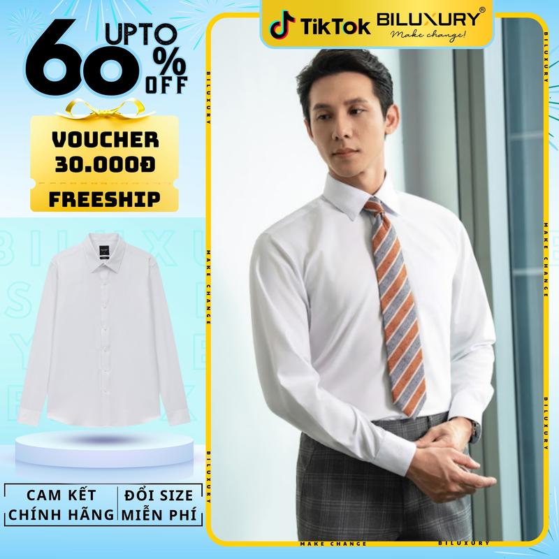 Áo Sơ Mi Trắng Biluxury Không Túi Lẻ 1 Chiếc 8SMDB413TRK Không Túi Bền Màu, Tôn Dáng, Lịch Sự - BILUXURY Menswear Shirt Nam Có Cổ Trắng Cổ Tròn