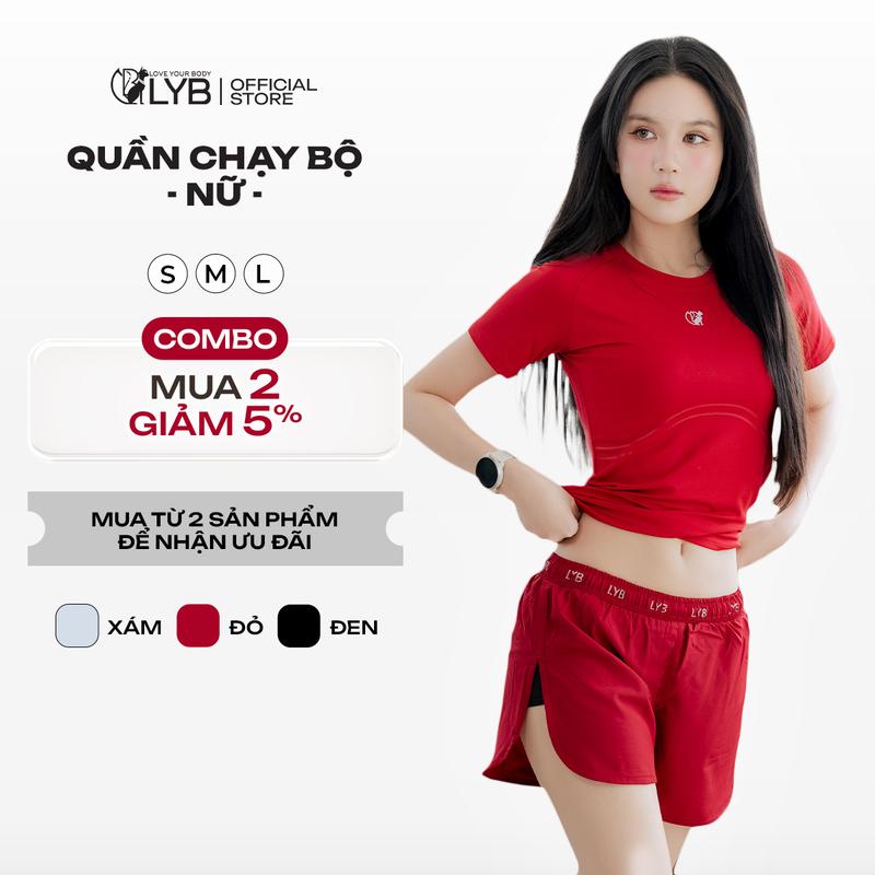 LYB - Quần đùi chạy bộ nữ, quần đùi nữ tập thể thao, gym, vải dù cao cấp lót cotton thoáng, túi zip