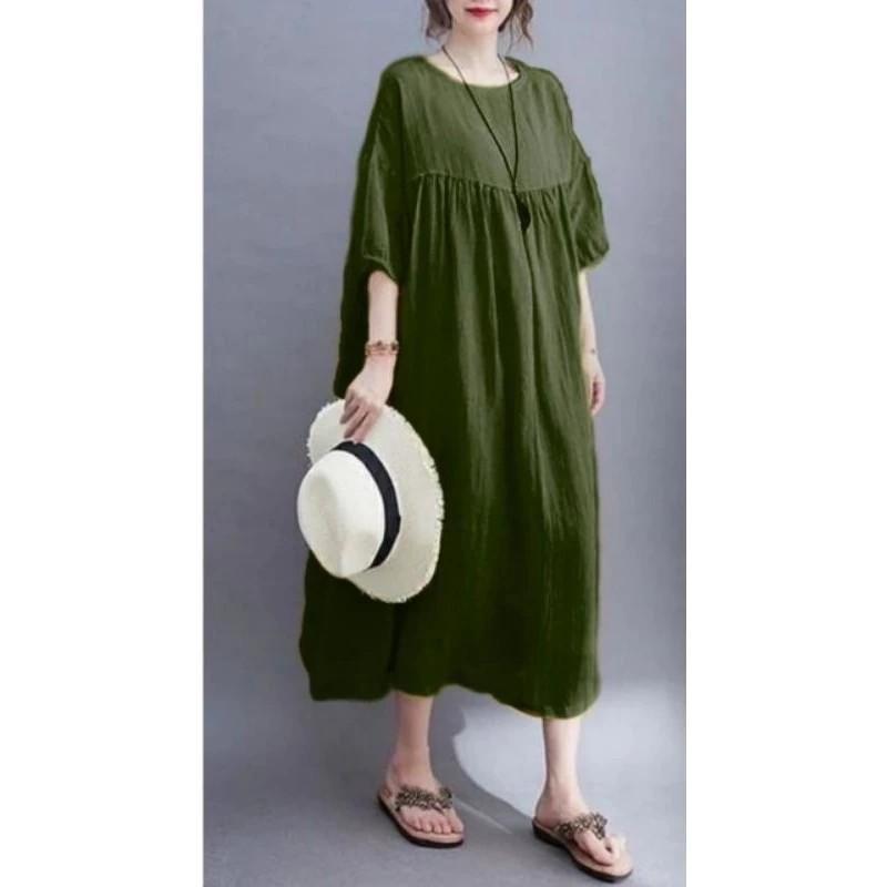 Davina Dress Jumbo Rayon remium lengan karet 7/4 dress midi oversize korean style Casual Wanita Nyaman Basic Katun Gaun Panjang Formal