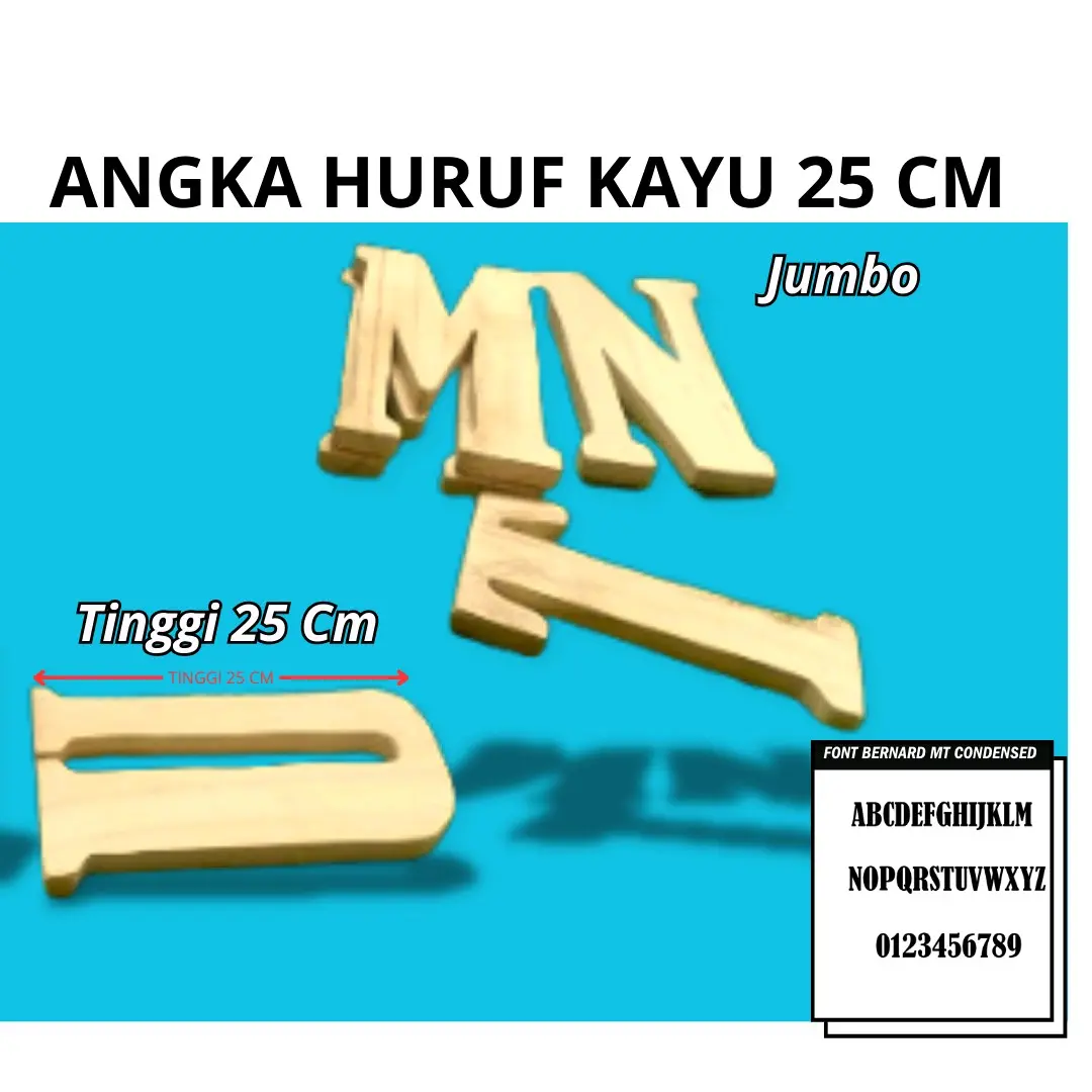 Huruf Angka Kayu Tinggi Ukuran 25 Cm per- 1 pcs