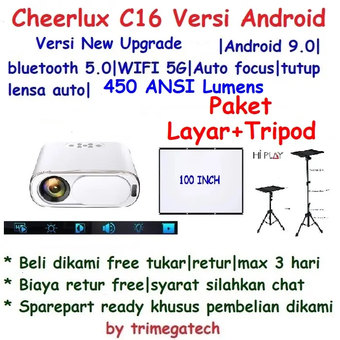PROYEKTOR CHEERLUX C16 ANDROID 4000 LUMENS| PROJECTOR C16 BT 1080P