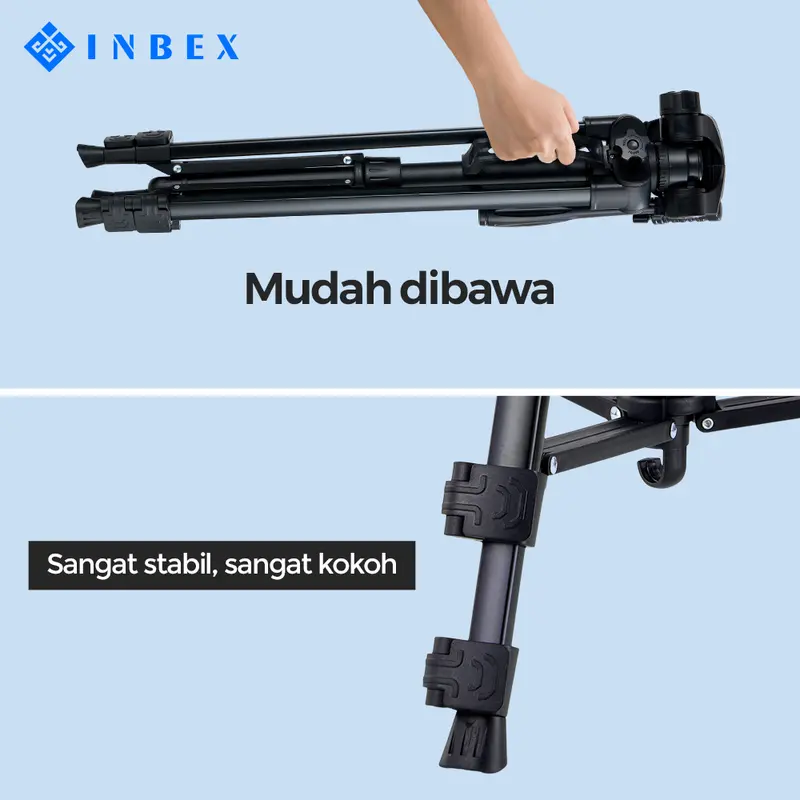【K】【Beli 1 Gratis 4 】【24H shipping】【warranty 30 HARI】 INBEX Upgraded 3520 Dual Level Tripod Black+black storage bag+INBEX Bluetooth Remote Control/Remote Selfie Shutter /Wireless Remote for Android IOS Smartphone Aluminium Hitam 6