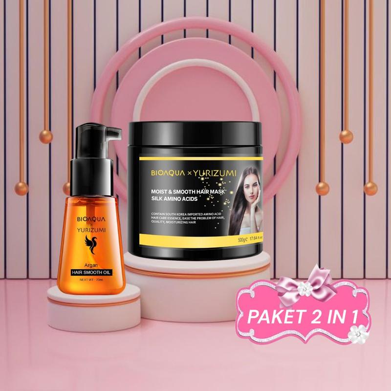 Product Introduction of PAKET 2 IN 1 BPOM Bioaqua x Yurizumi Hair Mask Creambath dan Hair Serum 70ml Perawatan Argan 1