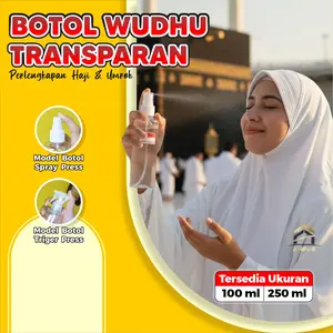 ANP88 - Botol Wudhu Transparan Spray Press 100ml & 250ml untuk Haji Umroh Logo Bendera Indonesia Praktis Ringan Mudah Dibawa