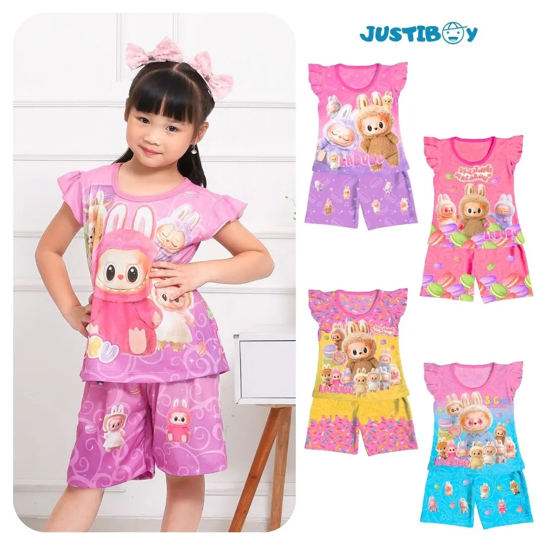 Setelan Baju Anak Perempuan Labubu Pendek / Baju Anak Cewek Imut Usia 3 - 7 Tahun [LUCY]