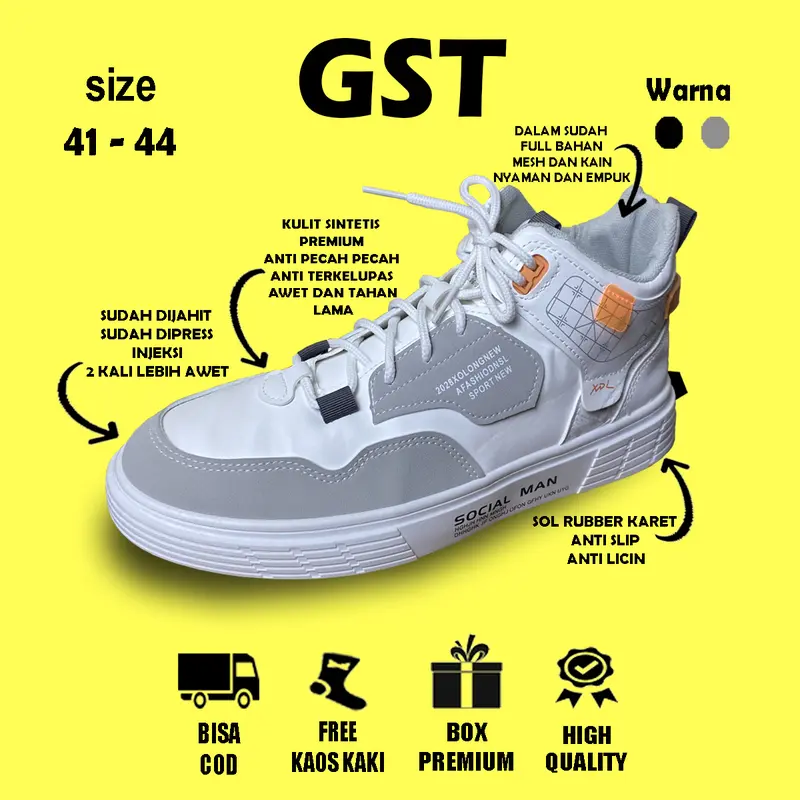 GST Jimmie Sepatu Sneakers Pria Sepatu Kasual Sepatu Olahraga Sol Karet Anti Slip Anti Licin 1