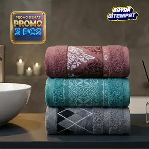 KUP - 3 Pcs Handuk Dewasa Super Hemat Ukuran standard 70 x 140 CM - WARNA & MOTIF RANDOM bahan katun cocok untuk kado