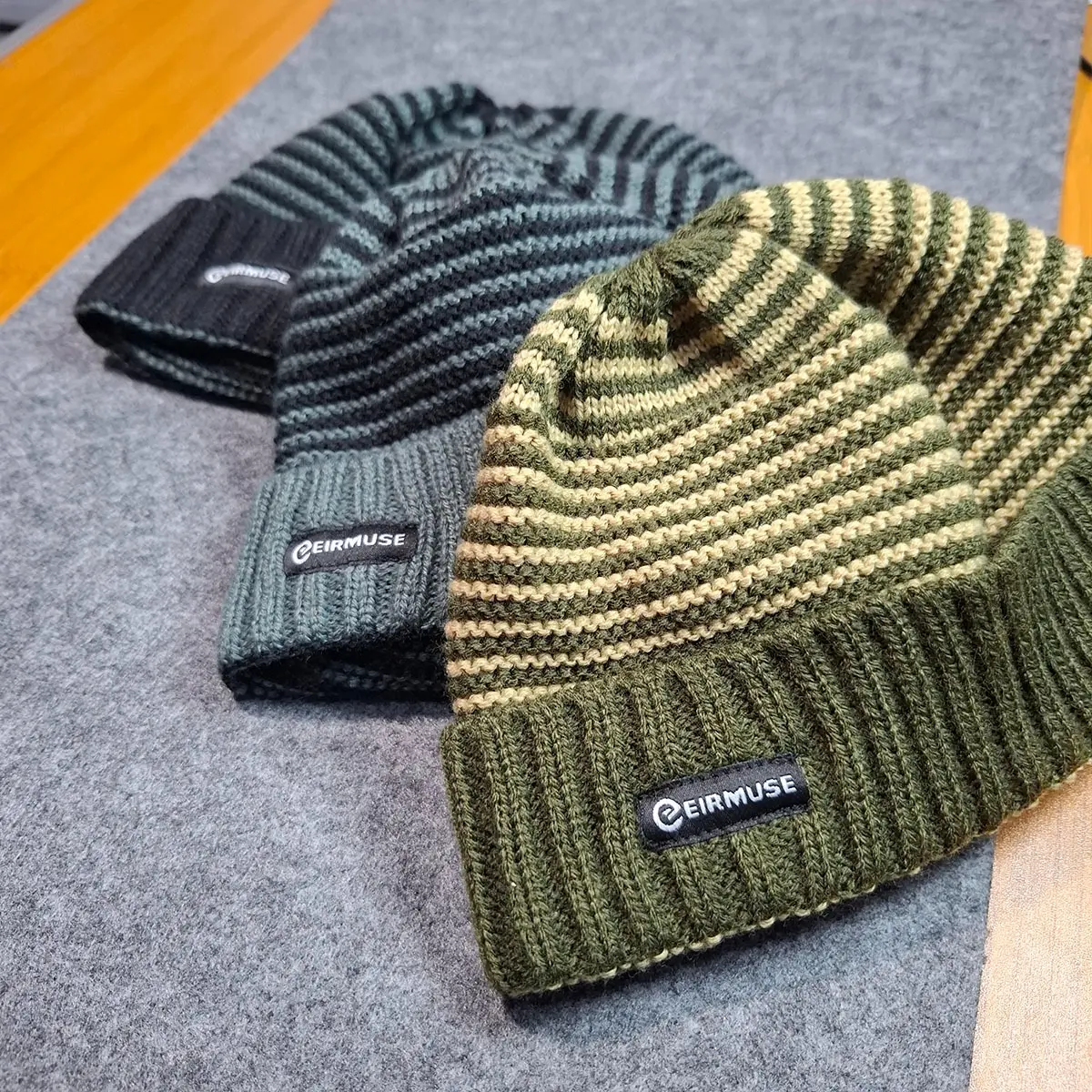 Eirmuse Shora topi kupluk pria tipe short beanie  kupluk pendek lipat bergaris kekinian dan modis bisa jadi peci sholat