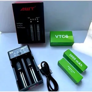 Charger Baterai 2 Slot Awt + 2 Baterai Vtc Hijau 3000mAh