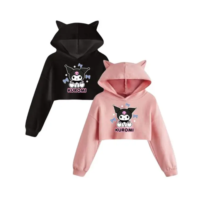 sweater hoodie telinga baju crop anak perempuan motif kuromi 1 lembut dan hangat usia 23456-12 tahun fashion 0
