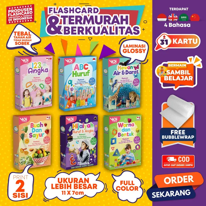 VIDI Flashcard Mainan Edukasi Isi 26 - 31 Kartu Laminasi Glossy Full Color 105gr 0