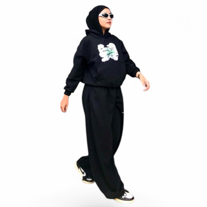 STREES One Set Boxy & Sweatpants Baggy Facestar Setelan Berbahan Kain Fleece Lembut Adem Pria Wanita 2