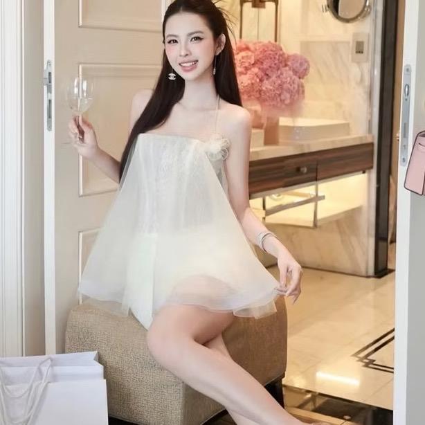 Set Áo Cúp Ngực Ren Hoa Phối Lưới 2 Lớp Kèm Chân Váy A Xinh Top Đồ Dự Tiệc Đi Chơi Sang Trọng