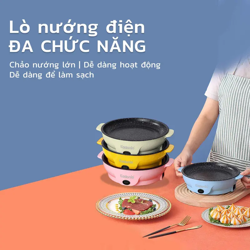 Nồi Chiên Điện, Kadonio, 22cm, Chống Dính, Làm Bằng Thép Không Gỉ, Có Máy Sưởi, Nấu Ăn Bếp Điện Nướng Điện Bếp Nướng Không Khói Nướng Thịt 1