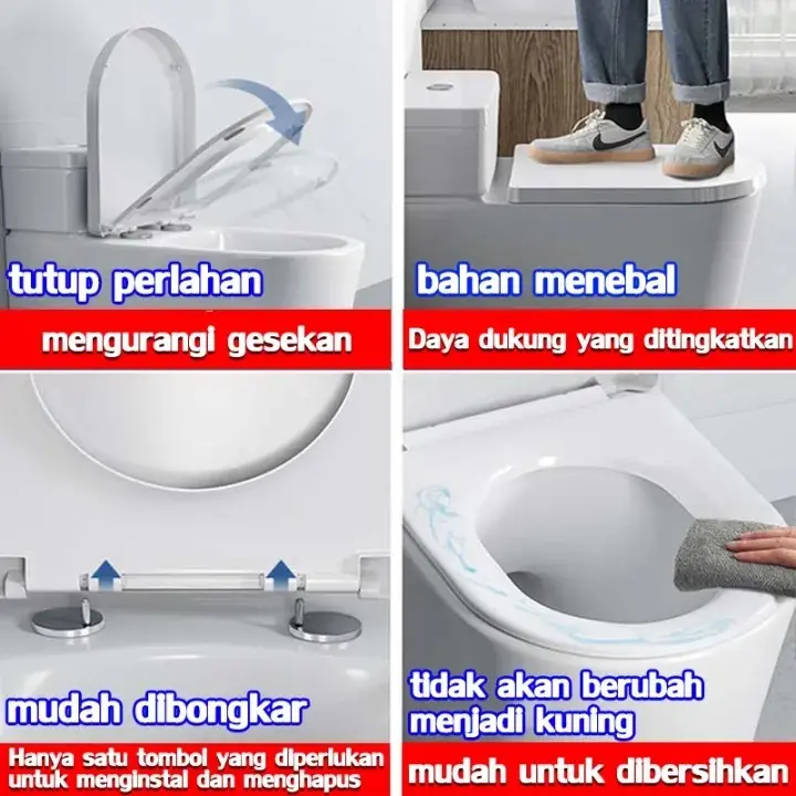 Instalasi cepat CHENGJIA Tutup Closet Duduk 5 lapisan tebal Cocok untuk semua toilet Tidak akan kuning Penutup lambat Mudah dipasang(Tutup wc duduk Toilet Cover Tutup closet wc jongkok Tutup kloset duduk Tutup toilet duduk) 2