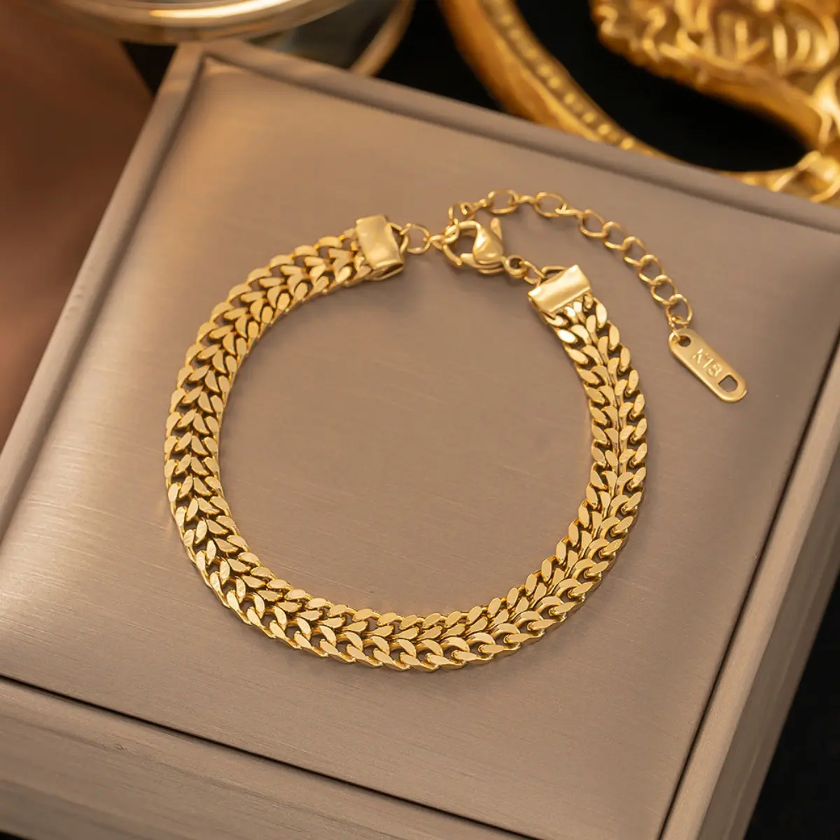 Gelang tenunan keluli tahan karat untuk wanita, gelang tebal, barang kemas, tidak mudah luntur
