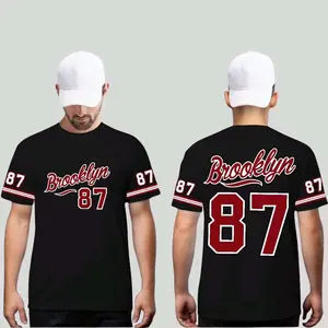 Kaos Cowok Lengan Pendek - Gambar BROOKLYN87 Sablon - Onlong Pria Dewasa - Koas Distro - Tshirt - Baju Oblong Atasan Motif Lembut