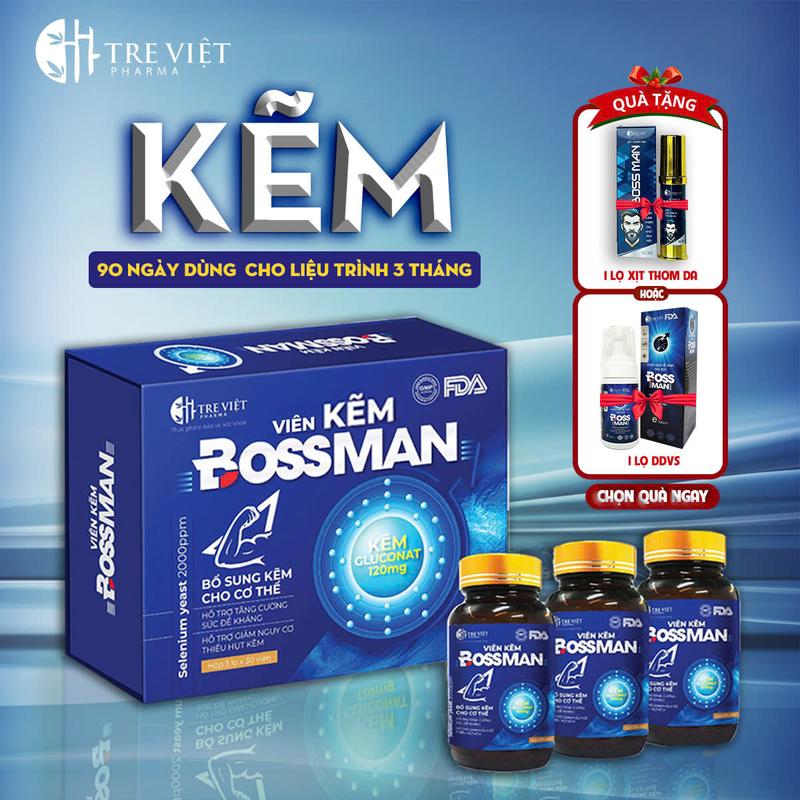 【SALE CUỐI NĂM KẼM BOSS MAN hỗ trợ tăng cường sức khỏe bổ sung kẽm biozinc Hộp 3 lọ x30 Viên - BossMan Huongtreviet tặng một phần quà tùy chọn