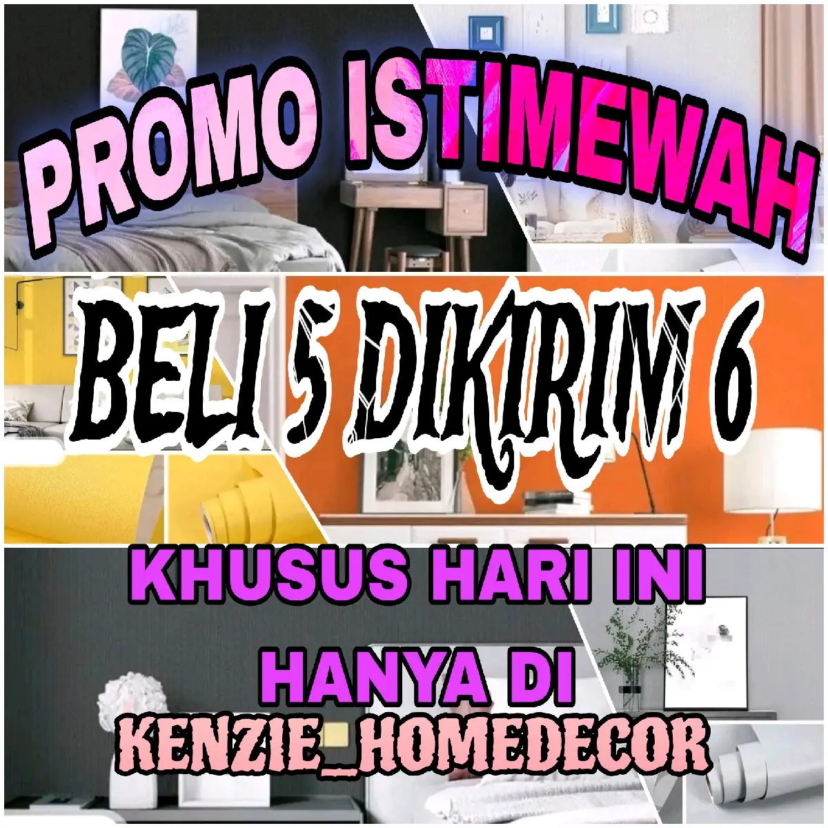 PROMO BELI 5 Roll Dikirim 6 Roll ,  wallpaper dinding kertas pvc anti cipratan air, warna polos putih hitam abu motif kain,motif salur