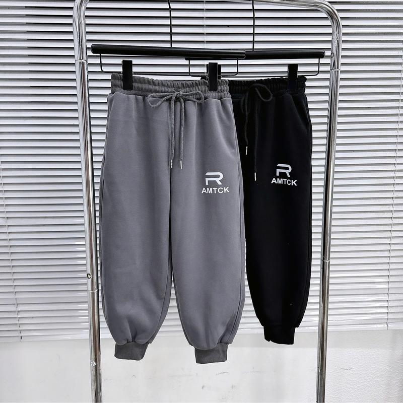 Monkids-MS02 Quần nỉ lót lông cừu QCCC dày ấm cho bé trai mặc mùa đông 2 màu ghi đậm và đen từ 15-52kg