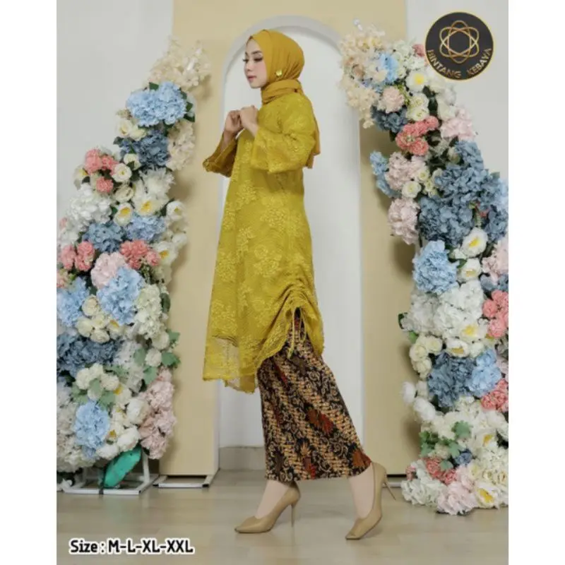 ( COD ) Kebaya Tunik Serut Brukat Full Bordir 100% realpict mewah / Tunik serut renda brukat balon model baju bodo lakbu lengan lonceng serut / Set Kebaya Tradisional / Kebaya Kondangan / Kebaya Pesta / Tunik Serut / Renda / Bridesmaid 4