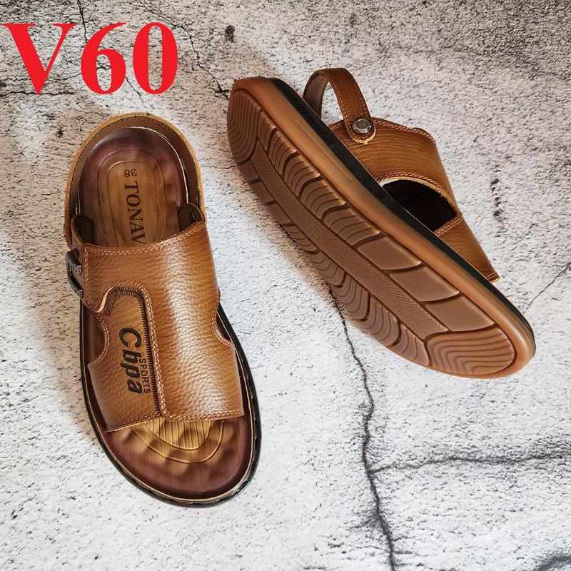 TONAVY Dép Da Nam Cao Cấp Tăng Chiều Cao, Đế Kếp Đúc Khâu May Toàn Bộ 2 Đường Chỉ Chắc Chắn, Da Bò Nhập Khẩu Bảo Hành 12 tháng