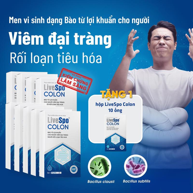 Tặng 1 hộp colon 10 ống Combo 9 hộp LiveSpo COLON Men vi sinh dùng cho Viêm Đại Tràng Táo bón Tiêu chảy - 3 tỷ bào tử lợi khuẩn Hộp 10 ống x 5ml