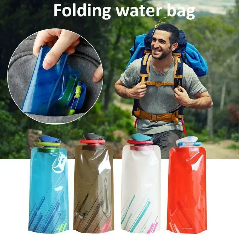 Botol Minum Lipat 700ml Traveling Camping Hiking Foldable Water Bottle 8