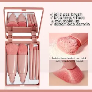 BRUSH MAKEUP MINI / COD BRUSH MAKE UP ISI 5 PCS PORTABLE / KUAS MAKE UP ALAT RIAS TRAVEL FRIENDLY MULTIFUNGSI + CERMIN