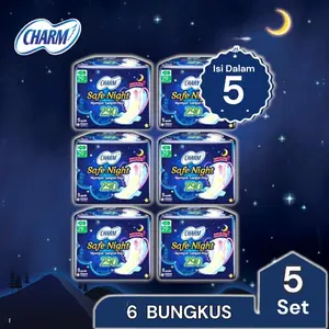 Charm Body Fit Pembalut Wanita 29cm Safe Night Wings  6Bks x 5pad